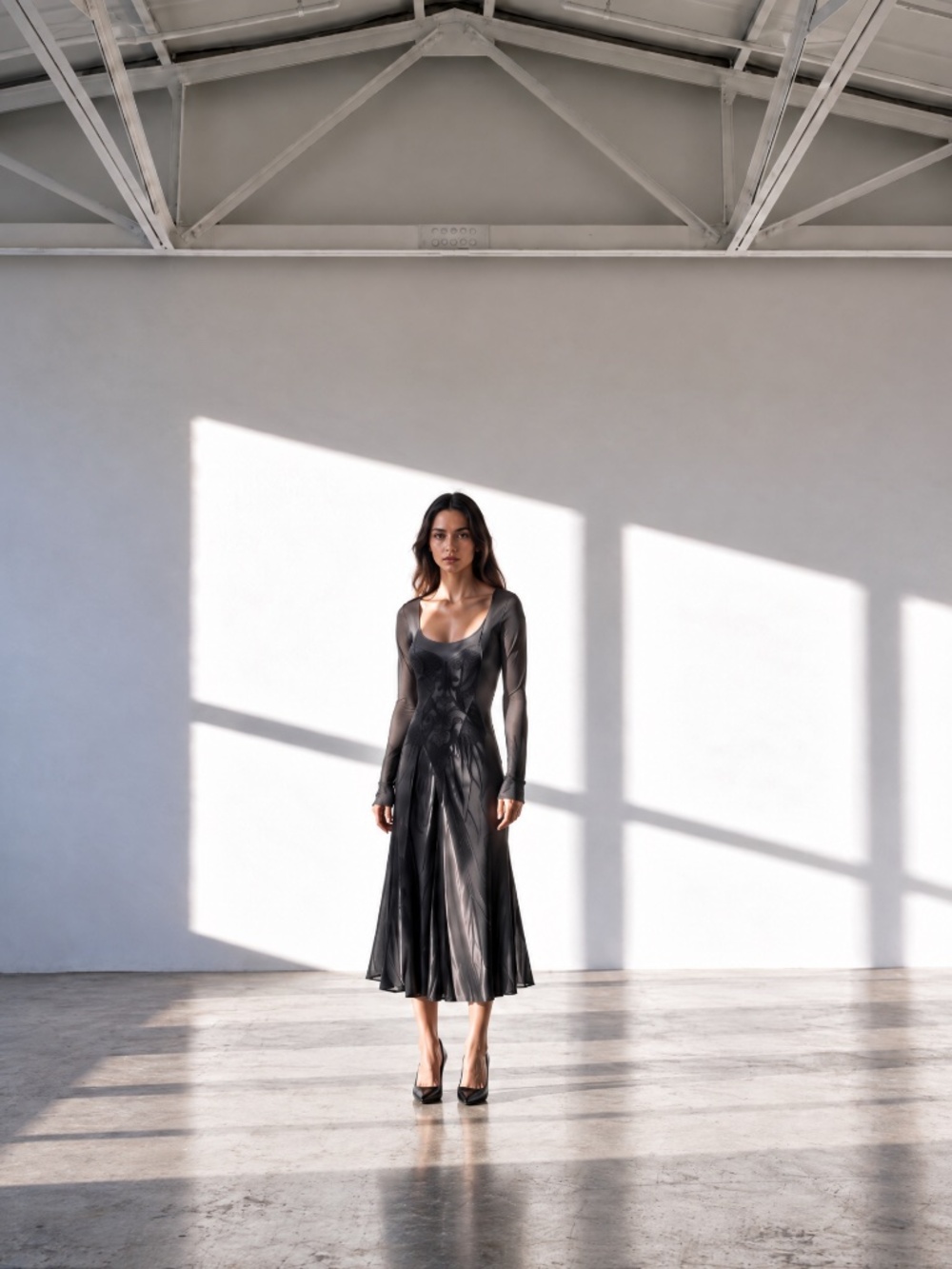 Class Roberto Cavalli Black and Gray Long Sleeve Dress